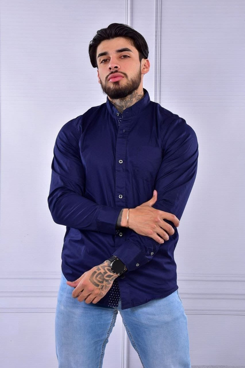 Camisa Unicolor Manga Larga Cuello Neru