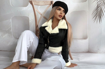 Chamarra corta en cuero textil N27A1