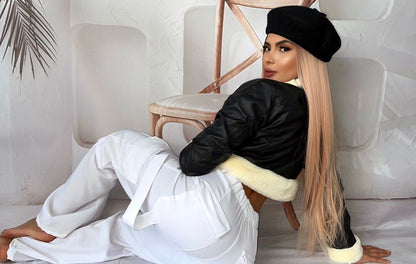 Chamarra corta en cuero textil N27A1