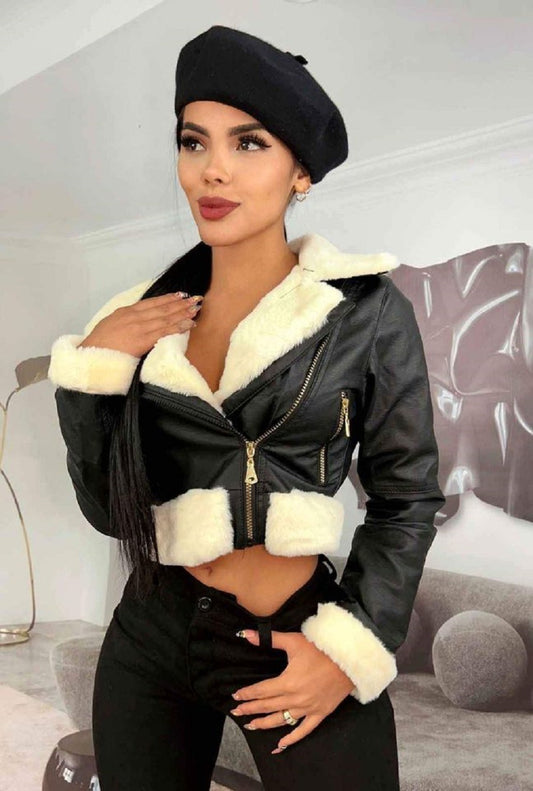 Chamarra corta en cuero textil N27A1