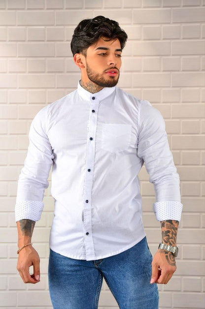 Camisa Unicolor Manga Larga Cuello Neru