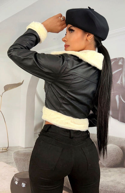 Chamarra corta en cuero textil N27A1