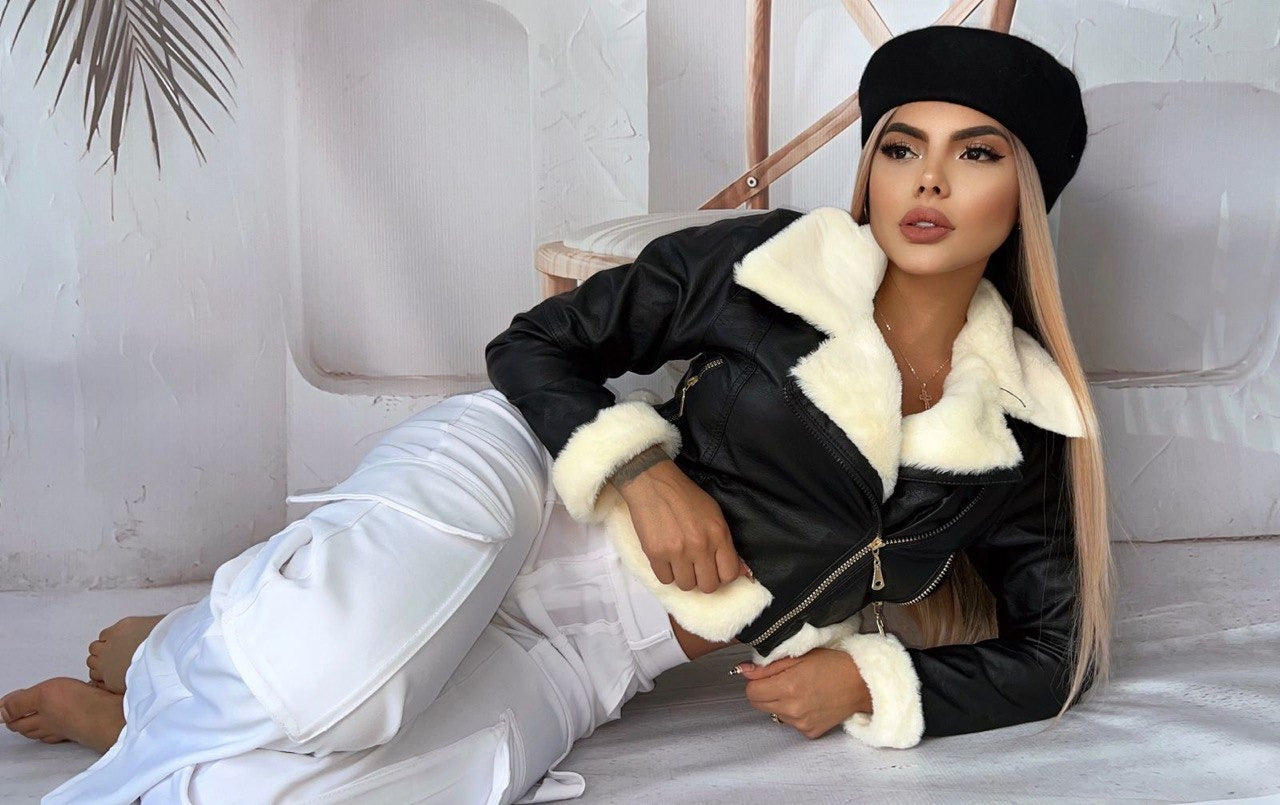 Chamarra corta en cuero textil N27A1